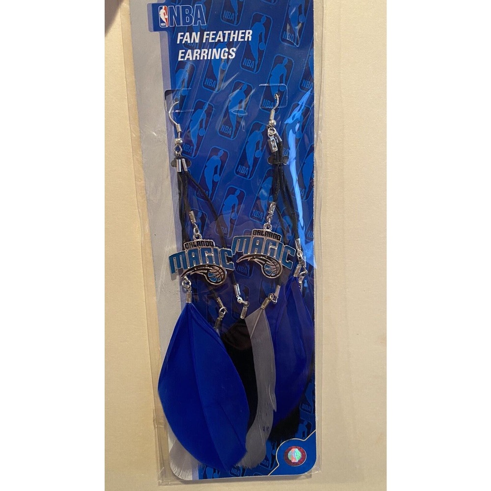 Orlando Magic NBA Basketball Blue and Black Fan Feather Earrings New